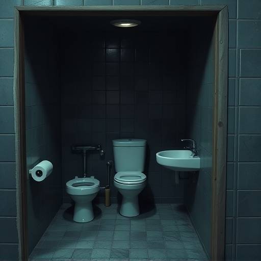 Celda de aislamiento. Se observa una cama pequeña, un inodoro y un lavabo en un espacio reducido y austero.